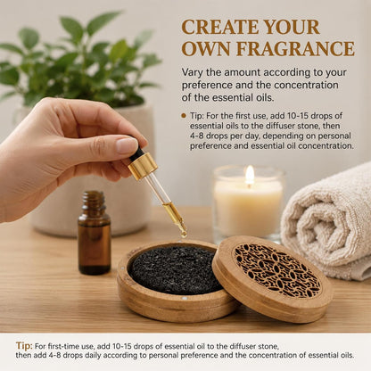 Passive Essential Oil Diffuser Stone, Small Lava Rock Diffuser Set Aromatherapy Stone for Desk Home Office Car Gift-Giving, Compact Wood Bas