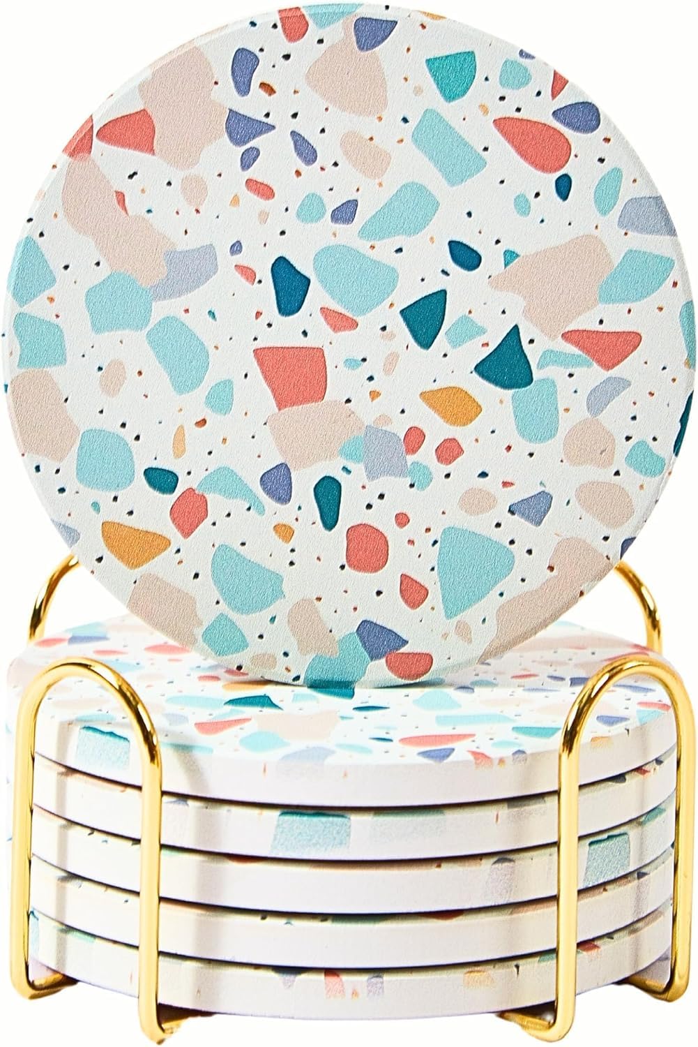 Terrazzo Coasters Set of 6, Colorful Boho Absorbent Ceramic Coasters