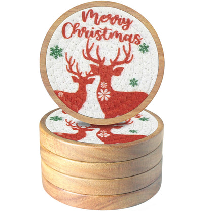 Wood Coasters for Drinks, Eykao Absorbent Coaster Sets of 5, Woven Drink Coasters for Coffee Table, Housewarming Gift for Farmhouse Home Decor,4 inches