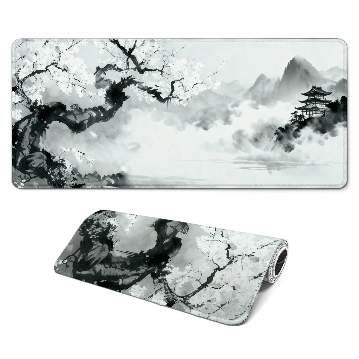 Gaming Mouse Pad with Anti-Slip Rubber Base, Extended Large Computer Mouse Mat with Stitched Edges, Long XL Anime Mousepad for Laptop and Keyboard, 31.5 x 11.8 inch (Pink Cherry Blossom)