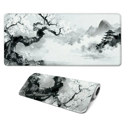 Gaming Mouse Pad with Anti-Slip Rubber Base, Extended Large Computer Mouse Mat with Stitched Edges, Long XL Anime Mousepad for Laptop and Keyboard, 31.5 x 11.8 inch (Pink Cherry Blossom)