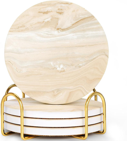 Absorbent Ceramic Coasters Set of 4, Modern Marble Style Drink Coasters