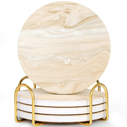 Absorbent Ceramic Coasters Set of 4, Modern Marble Style Drink Coasters