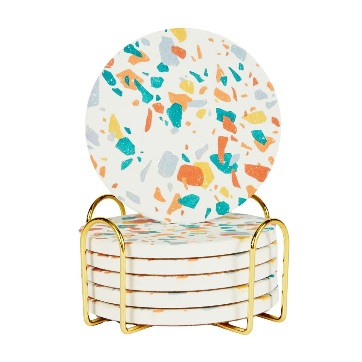 Terrazzo Coasters Set of 6, Colorful Boho Absorbent Ceramic Coasters