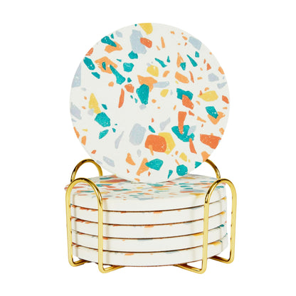 Terrazzo Coasters Set of 6, Colorful Boho Absorbent Ceramic Coasters