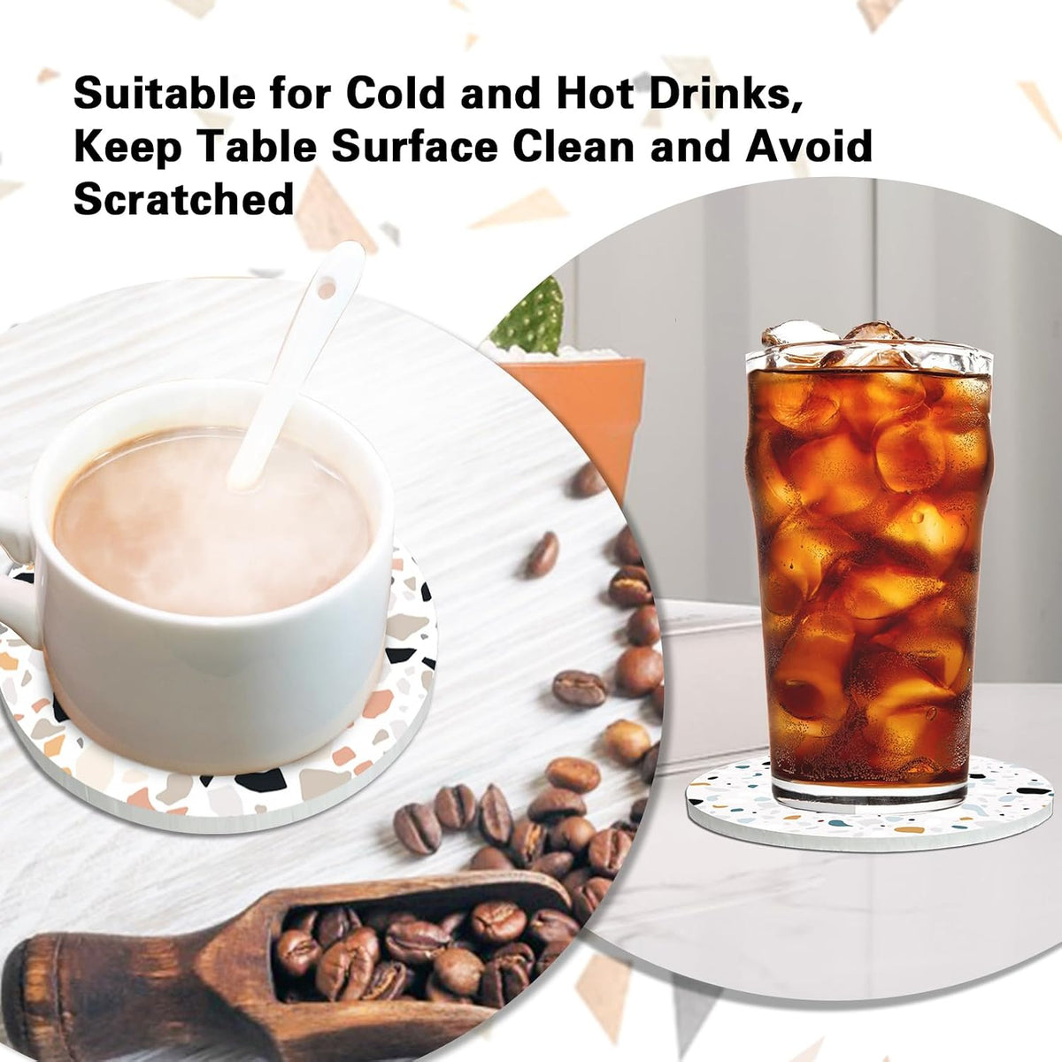 Terrazzo Ceramic Coasters with Holder Set of 6