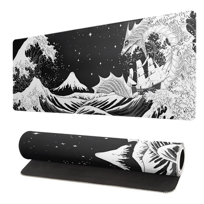 Black and White Japanese Cherry Blossom Gaming Mouse Pad Sakura Death Life Flower Mat 31.5x11.8 Inch Texture Non-Slip Rubber Base Mousepad Stitched Edges Keyboard Desk Pad for Office Home Game