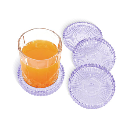 VIBRATITE 4 Inch Glass Coasters Set of 4, Amber Round Drink Coasters