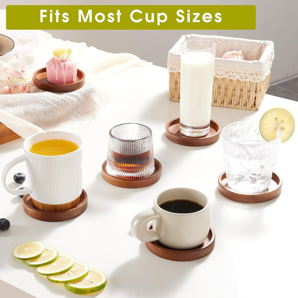 Set of 6 Wooden Coasters with Holder-Coffee Table Coasters for Drink