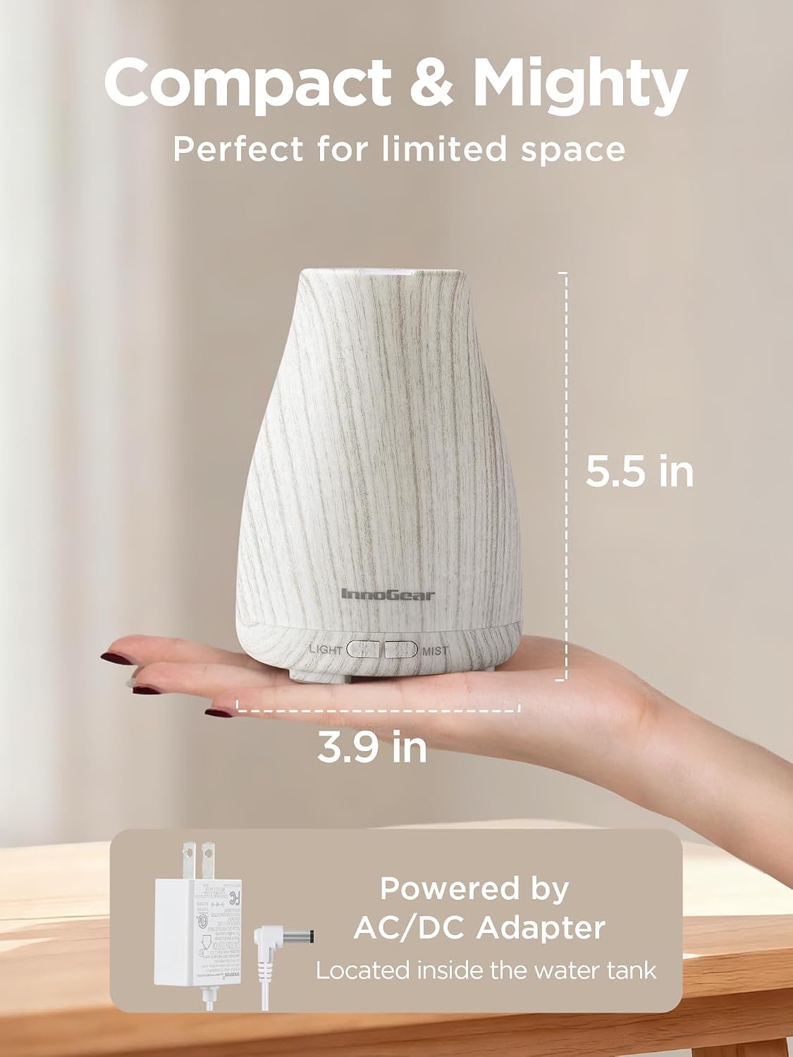 InnoGear Essential Oil Diffuser Ultrasonic Diffusers for Home, White Grey