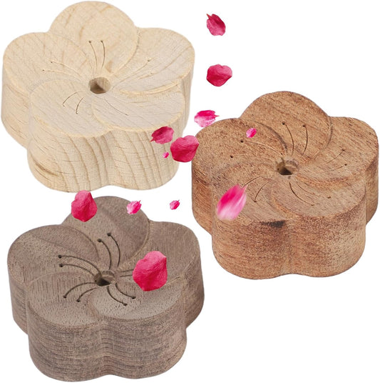 3 PCS Wooden Essential Oil Diffuser, Natural Wood Aromatherapy Diffuser, Small Plum Blossom Car Wood Desktop Air Freshener for Home, Offices, Yoga, Sauna, SPA