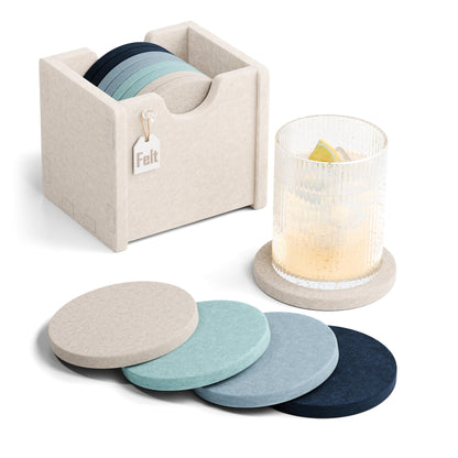 Fluxynara Felt Coasters with Holder, Set of 8 for Drinks, Sage