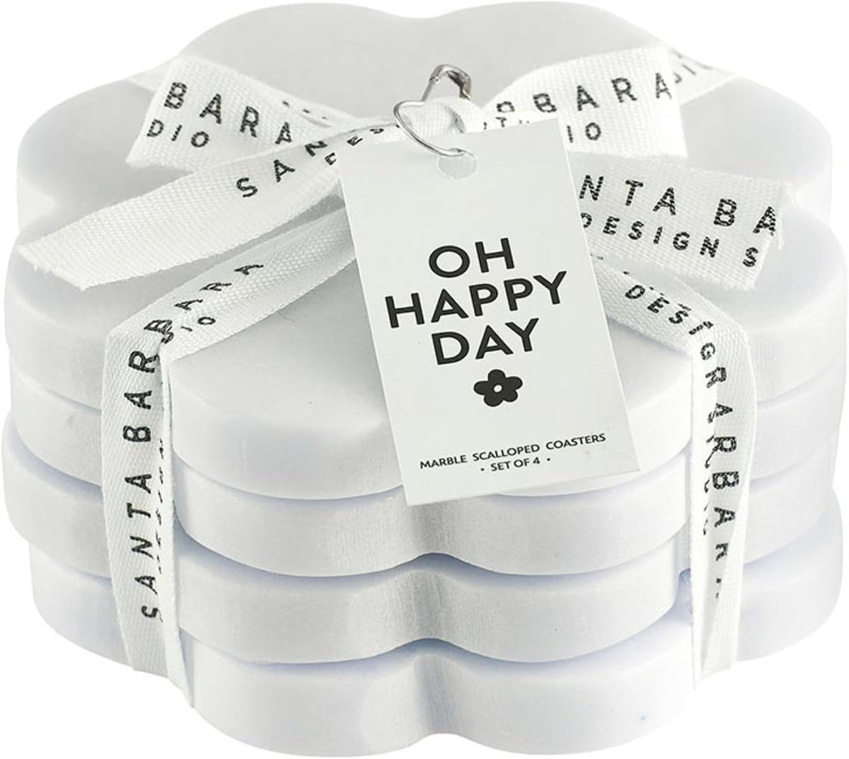 Santa Barbara Design Studio Marble Coasters for Drinks Scalloped Edge Round Drink Coaster, Set of 4, White