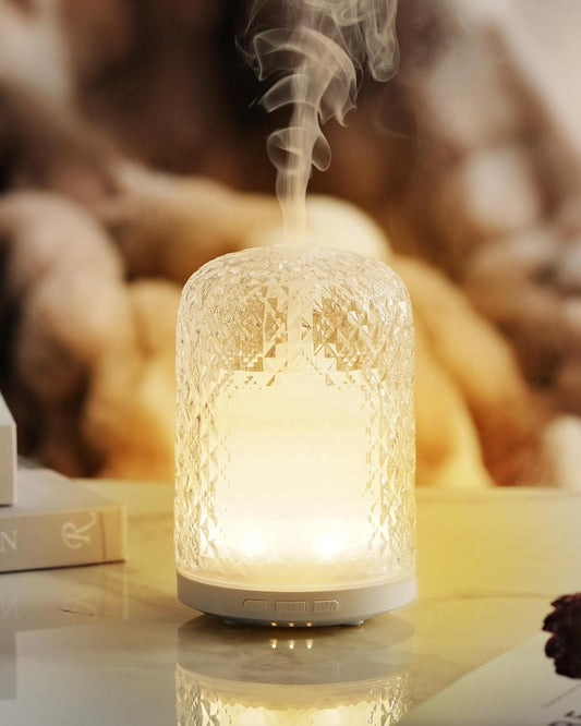Essential Oil Diffuser - 2.4 MHz Ultrasonic Glass Diffuser with Pulse/Continuous Mist & 3 Night Light Modes, Waterless Auto-Off, Silent Aromatherapy Diffuser for Home, Office, Gifting & Home Decor