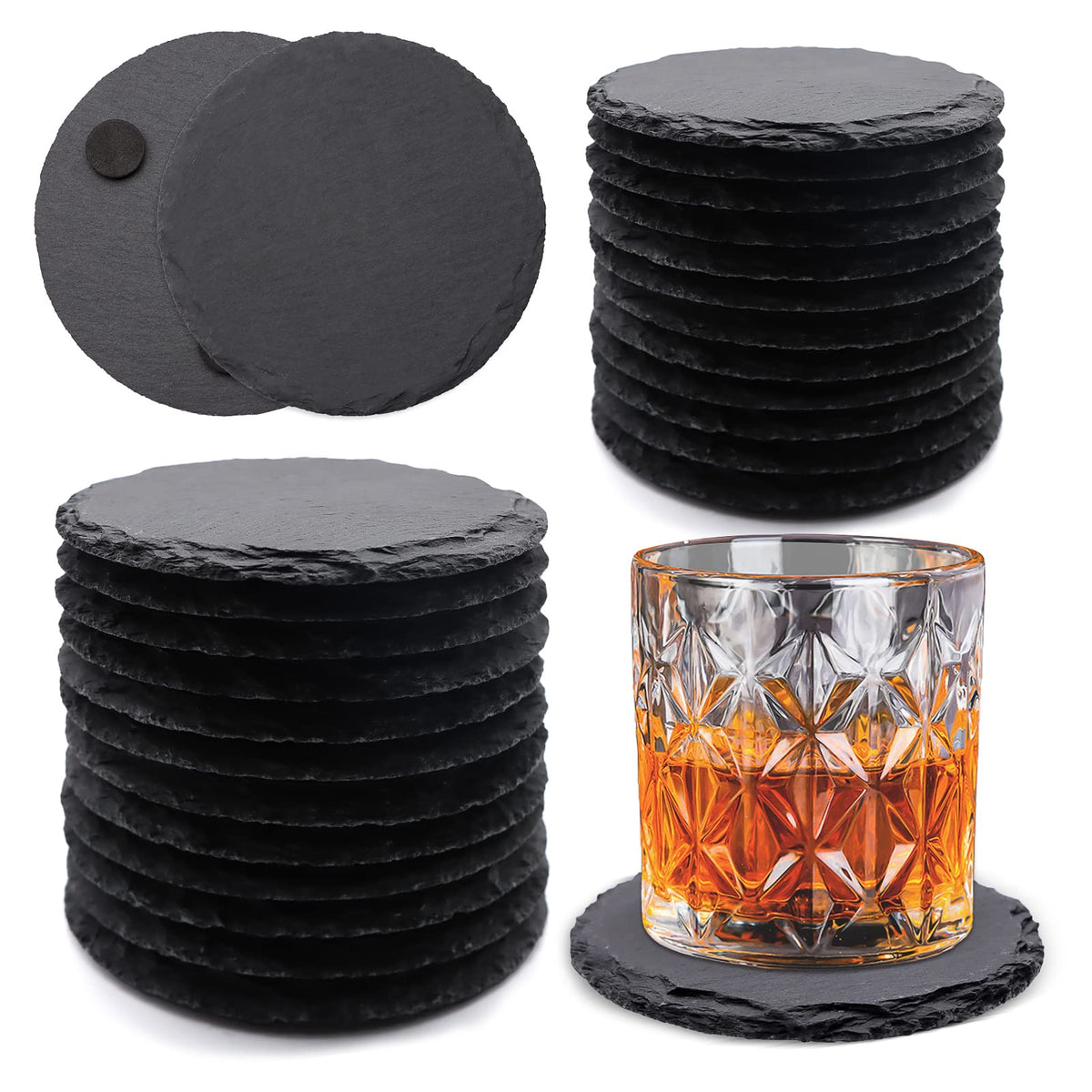 VIBRATITE 60 Pack 4 Inch Square Black Slate Drink Coasters