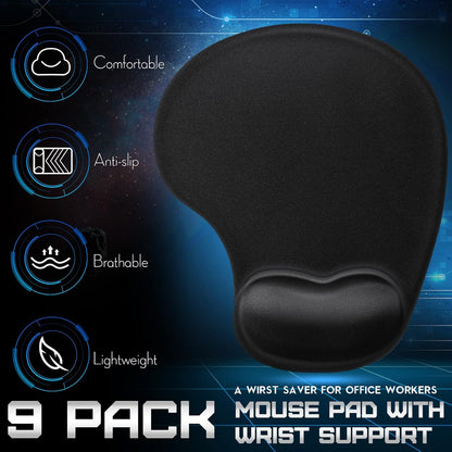 Flutesan 9 Pcs Ergonomic Mouse Pad with Wrist Rest Black Mouse Pads Memory Foam Non-Slip Mousepad Comfortable Computer Mousepad with PU Base for Pain Relief Computer Cafe Home Office Desk Accessories