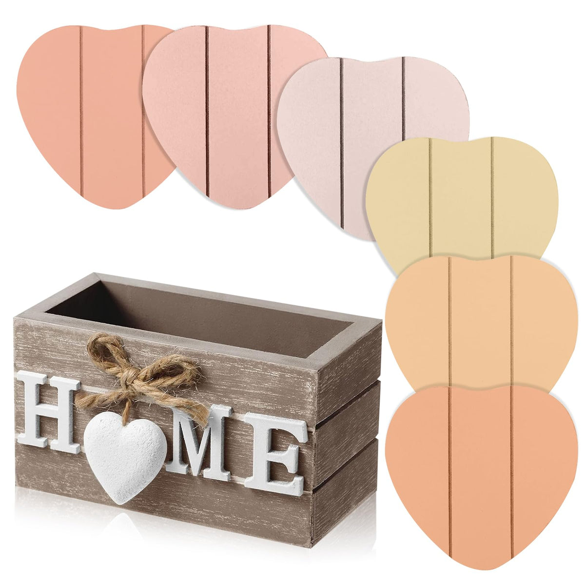 Patelai 6 Pcs Wooden Heart Coasters Set with Holder, Home, Blue