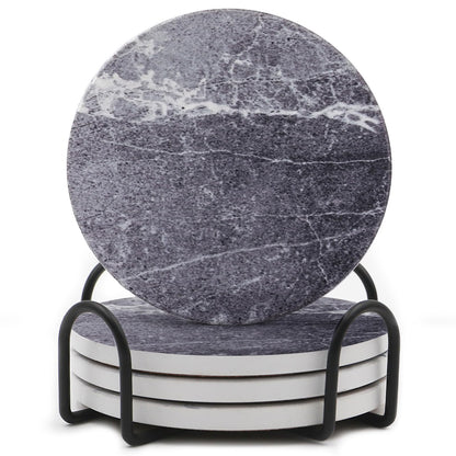 LIFVER Coasters Set of 6, Coasters for Drinks Absorbent Stone with Holder, Black Marble Style Ceramic Drink Coaster for Tabletop Protection, Coffee Table Decor Ideal for Home Decor House Warming Gifts