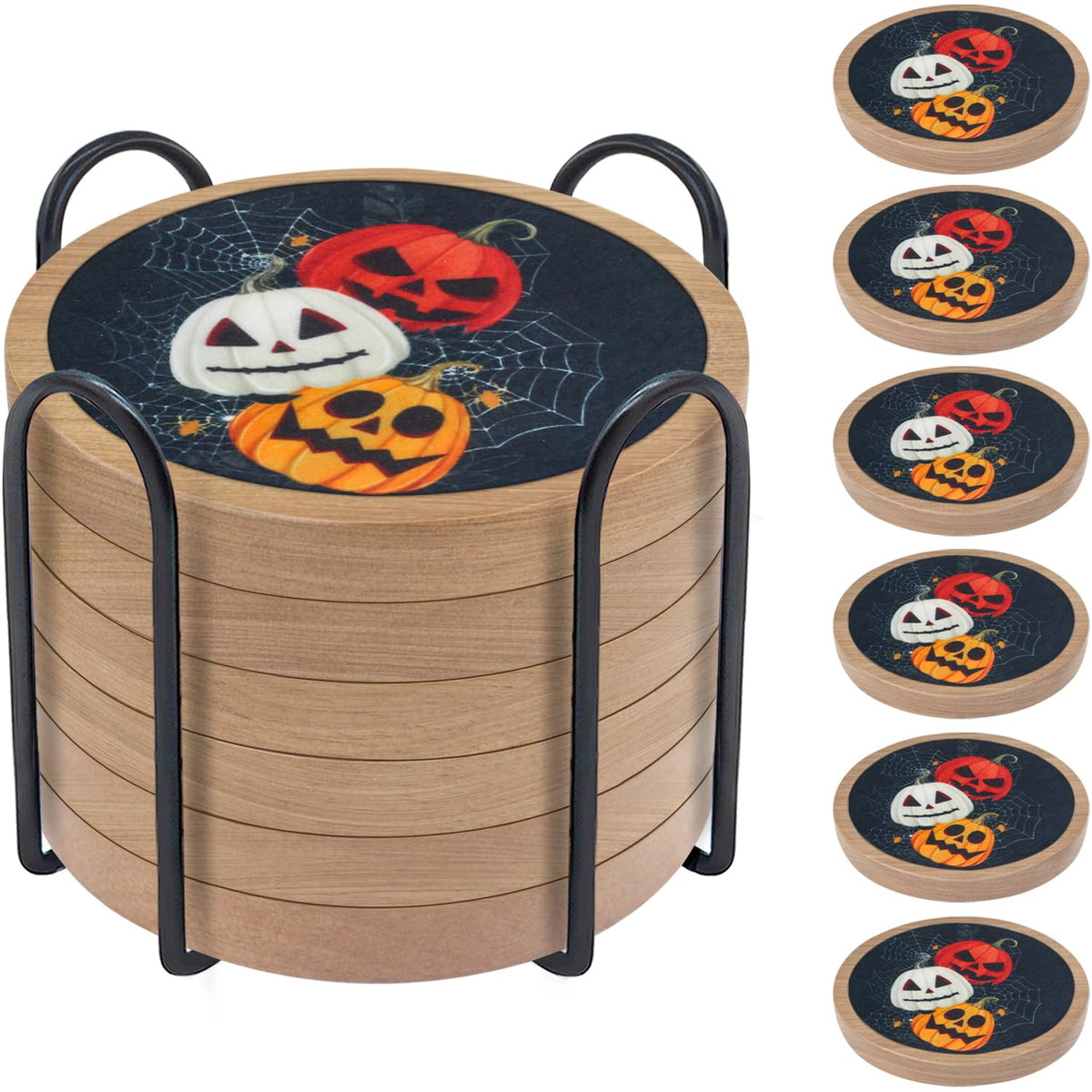 Wood Coasters for Drinks, Minacun Absorbent Coaster Sets of 5, Drinks Coasters for Coffee Tabletop Protection, Non-Slip, Non-Stick, Suitable for Kinds of Cups Wooden Table Drink, 4.3 Inches Black