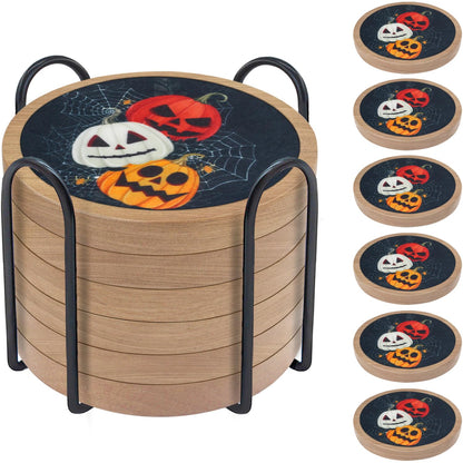 Wood Coasters for Drinks, Minacun Absorbent Coaster Sets of 5, Drinks Coasters for Coffee Tabletop Protection, Non-Slip, Non-Stick, Suitable for Kinds of Cups Wooden Table Drink, 4.3 Inches Black