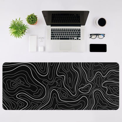 DIGSOM Gaming Mouse Pad, Black with White Topographic Line, 31.5x11.8in