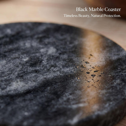 Midnight Black Marble Coasters Set of 4 with Cork Backing
