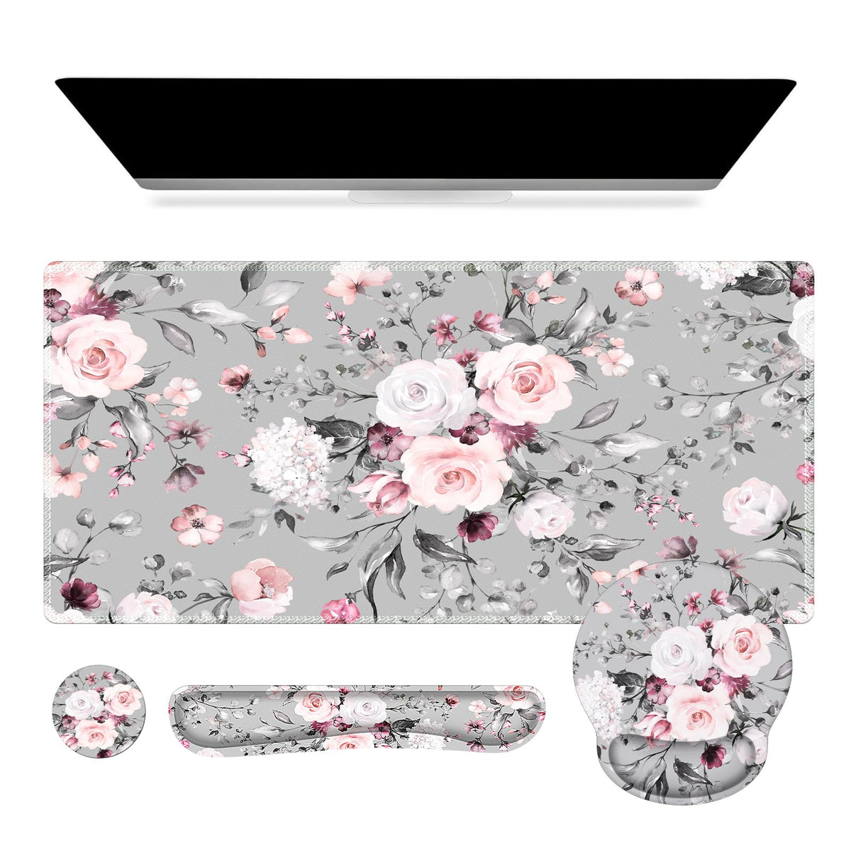 iCasso Pink Ergonomic Mouse Pad with Wrist Rests Set for Desk Accessories