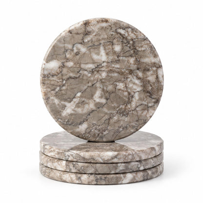 Koville Marble Coaster Set of 4, Round White Coasters, 4" Cup Coasters for Drinks, Heat Resistant Coaster for Coffee Table Home Office Bar Decor(Namib Fantasy)