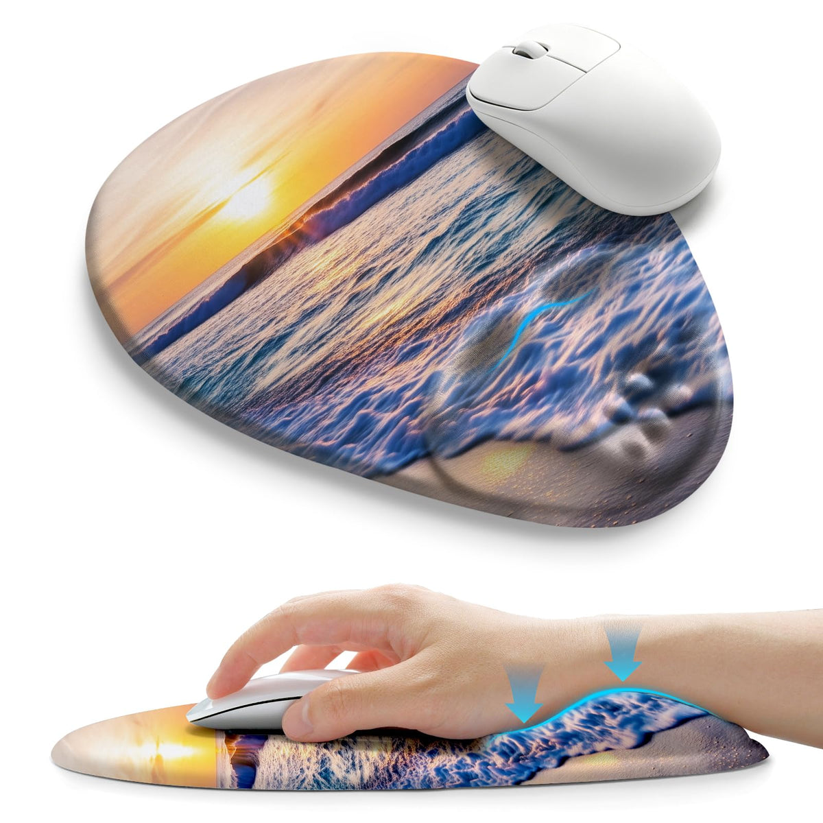 Palm-Rest and Wrist-Hugging Mouse Pad Wrist Rest, Ergonomic Wrist Support with Curve Fitting Cushioned Memory Foam for Carpal Tunnel Pain Relief, 9.9 x 8.3 Inch, Dark Night Black
