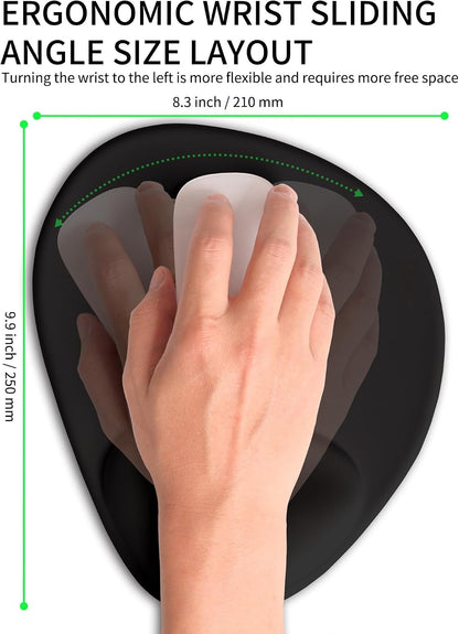 Palm-Rest and Wrist-Hugging Mouse Pad Wrist Rest, Ergonomic Wrist Support with Curve Fitting Cushioned Memory Foam for Carpal Tunnel Pain Relief, 9.9 x 8.3 Inch, Dark Night Black