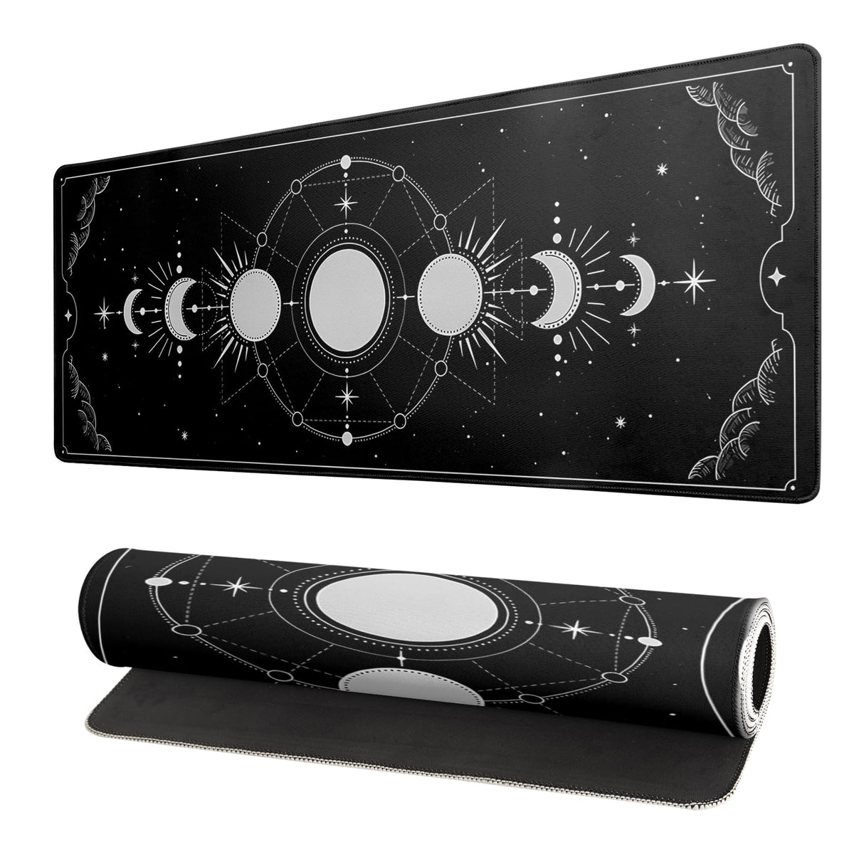 Black and White Japanese Cherry Blossom Gaming Mouse Pad Sakura Death Life Flower Mat 31.5x11.8 Inch Texture Non-Slip Rubber Base Mousepad Stitched Edges Keyboard Desk Pad for Office Home Game