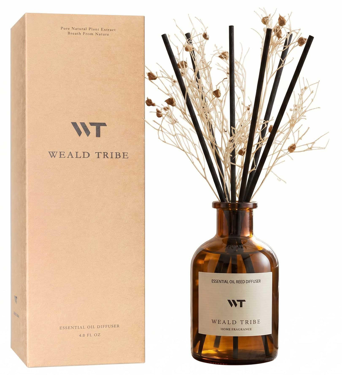 WEALD TRIBE Flower Reed Diffuser Set Eucalyptus & Lavender Scent for Room Bathroom Accessories Shelf Decor & Air Fresheners, Sticks Defusers with 4.0 fl oz Home Fragrance Oils, Office Gift