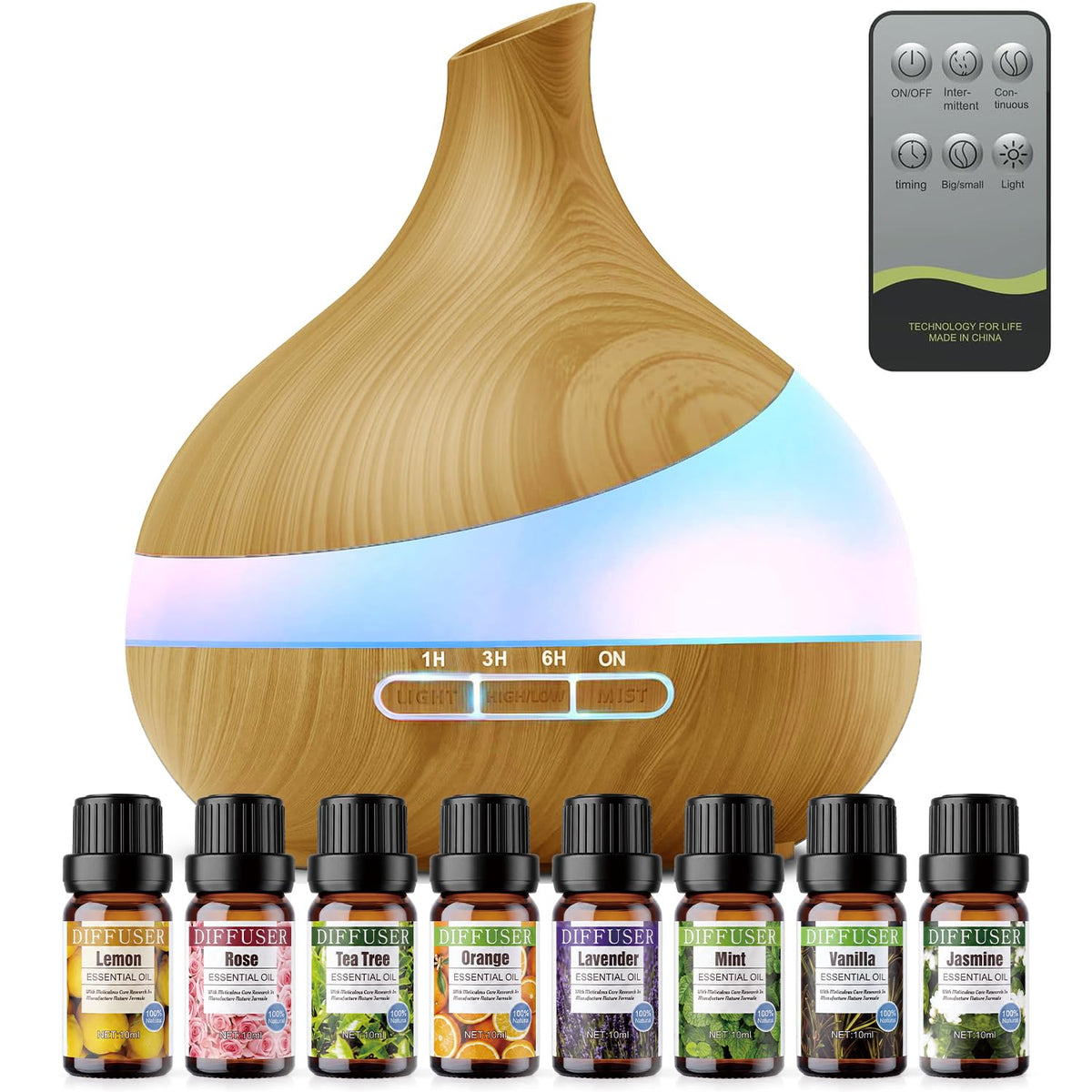 HJTHJT 500ML Essential Oil Diffuser for Home: 14 Color LED, Remote Control