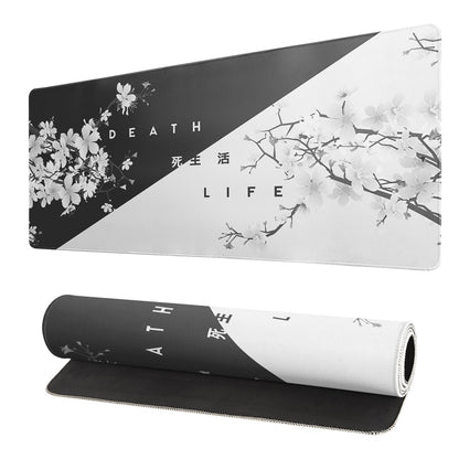 Black and White Japanese Cherry Blossom Gaming Mouse Pad Sakura Death Life Flower Mat 31.5x11.8 Inch Texture Non-Slip Rubber Base Mousepad Stitched Edges Keyboard Desk Pad for Office Home Game