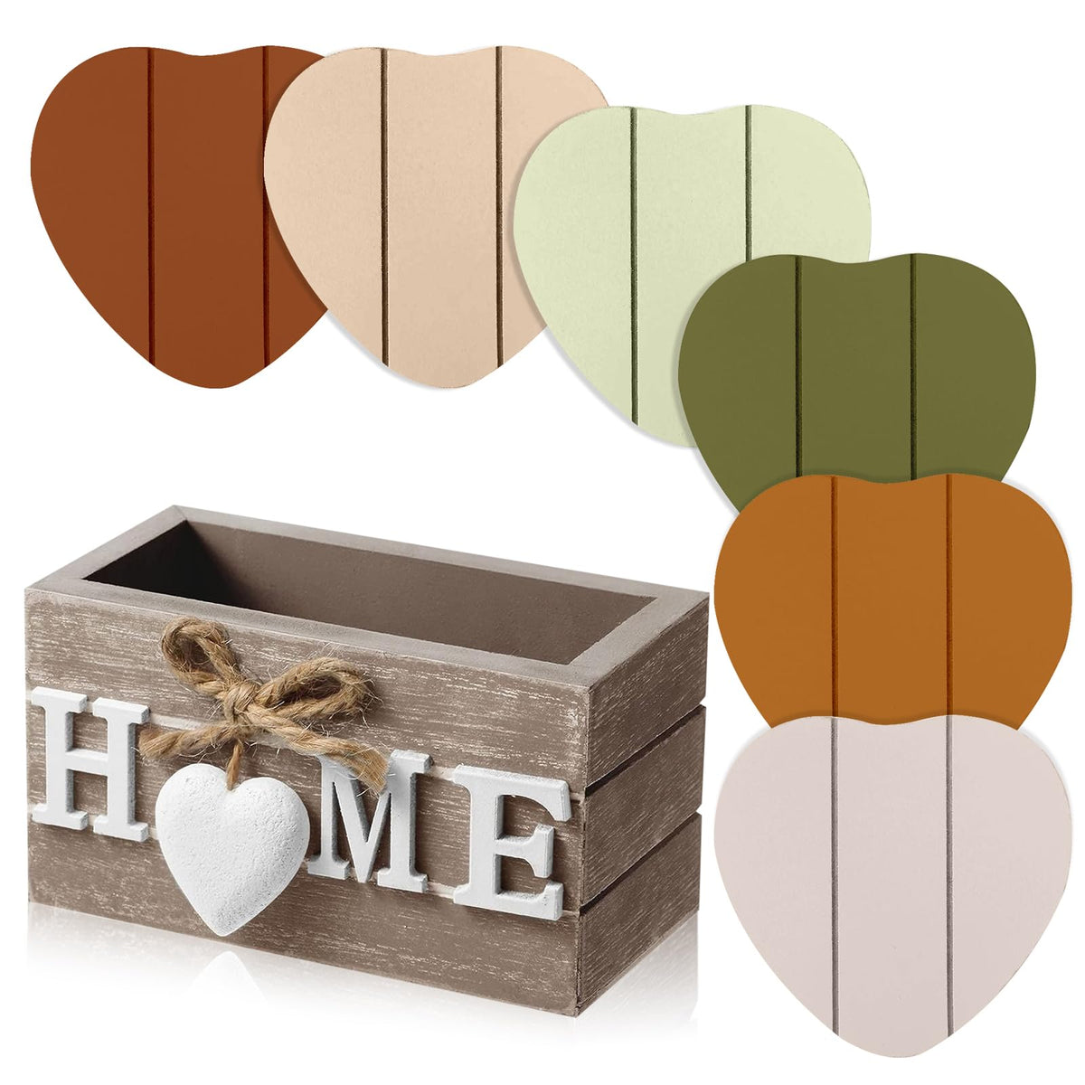 Patelai 6 Pcs Wooden Heart Coasters Set with Holder, Home, Blue
