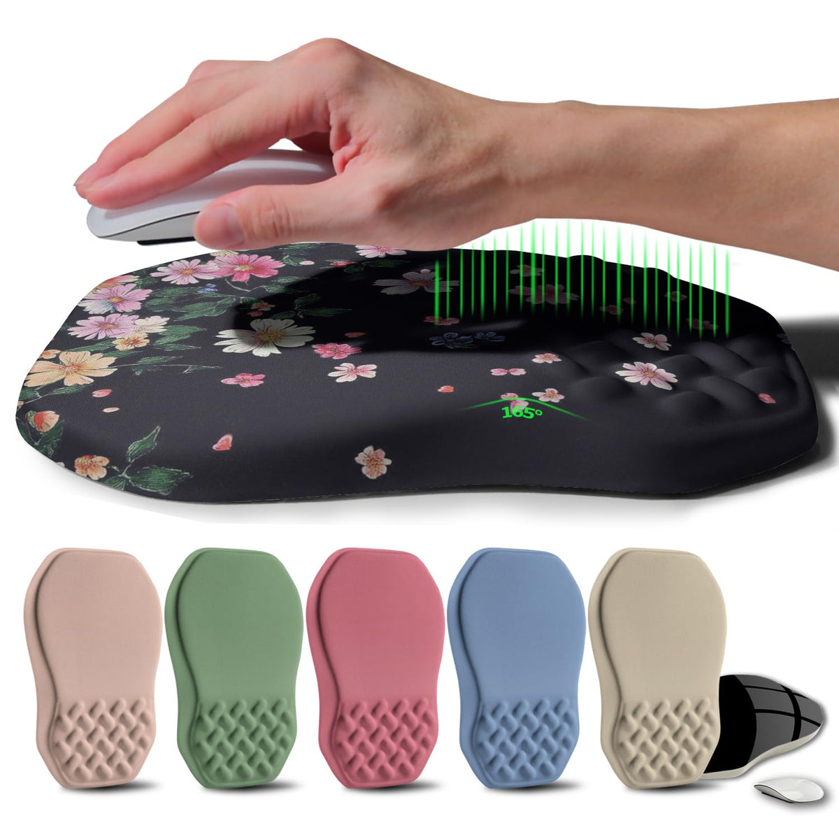 Ergonomic Raised Mouse Pad Wrist Support with Bilateral Slope Memory Foam Mousepad for Wrist Rest and Carpal Tunnel Pain Relief 11.8x7.9〃 Black