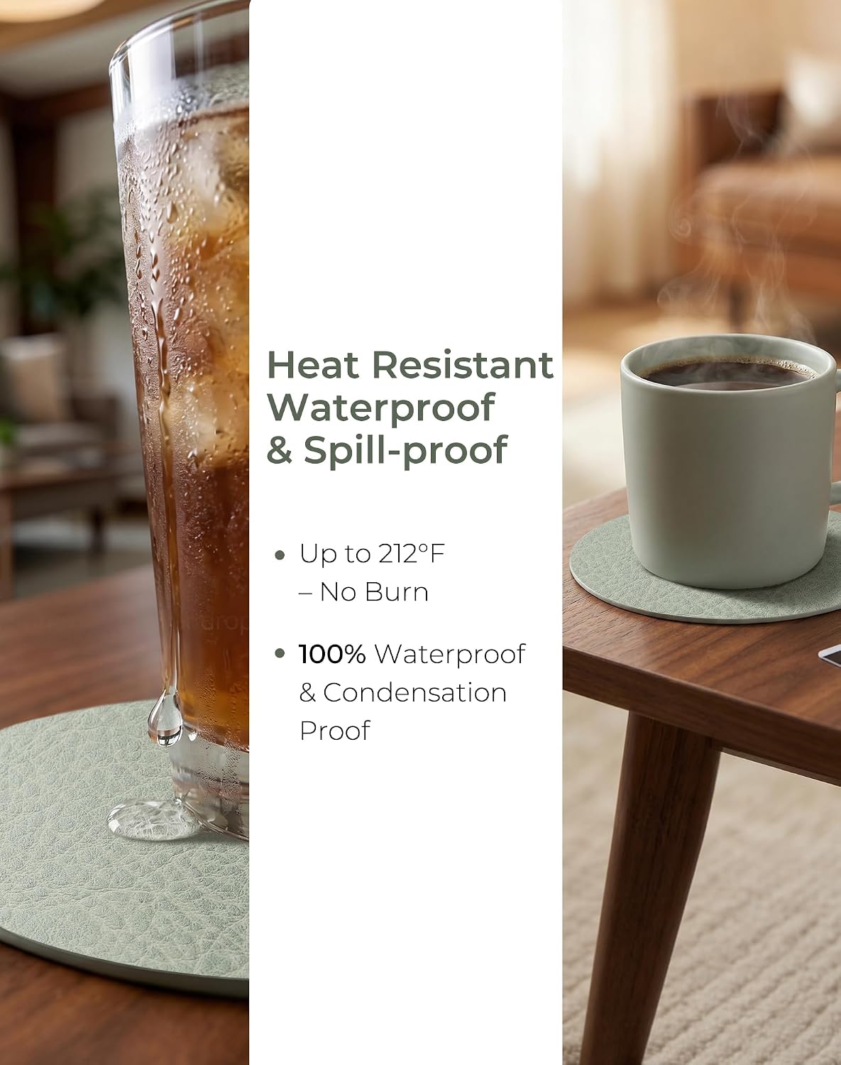 Reversible Leather Coasters Set of 18 with Holder, 4" Round Waterproof Heat-Resistant Non-Slip Cup Mats for Coffee Table, Bar, Dining Room