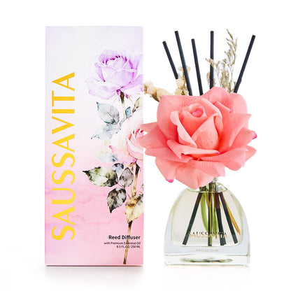 Reed Diffusers Set Flower Scented Diffuser for 140 Days, Flower Diffuser 8.5 fl oz with Dried Flowers and Decorative Rose, Long Lasting Home Fragrance with 10 Sticks for Bathroom, Shelf, Office Decor