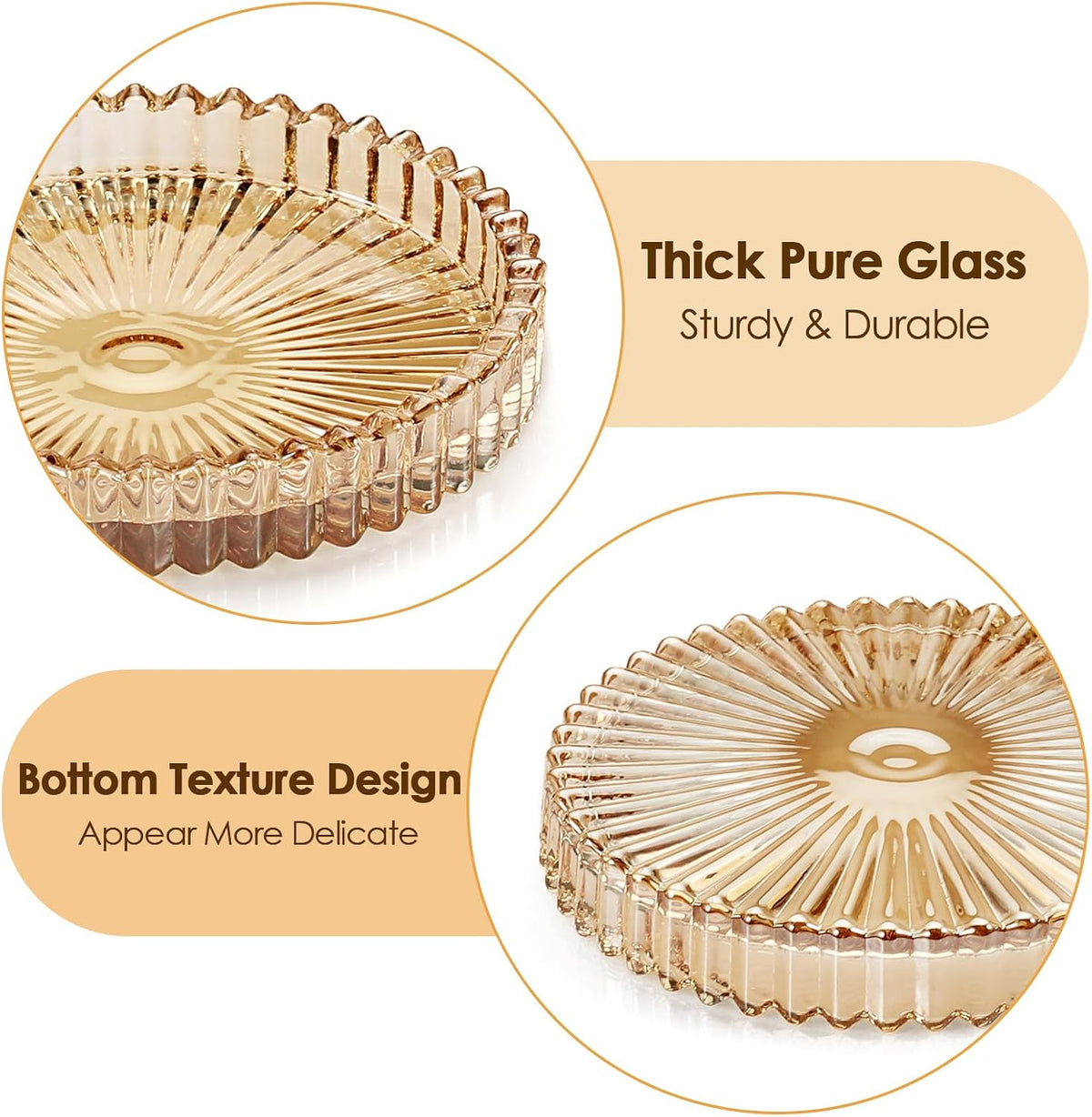 Modern Clear Coasters Set of 5- Glass Cute Coasters for Drinks, Amber