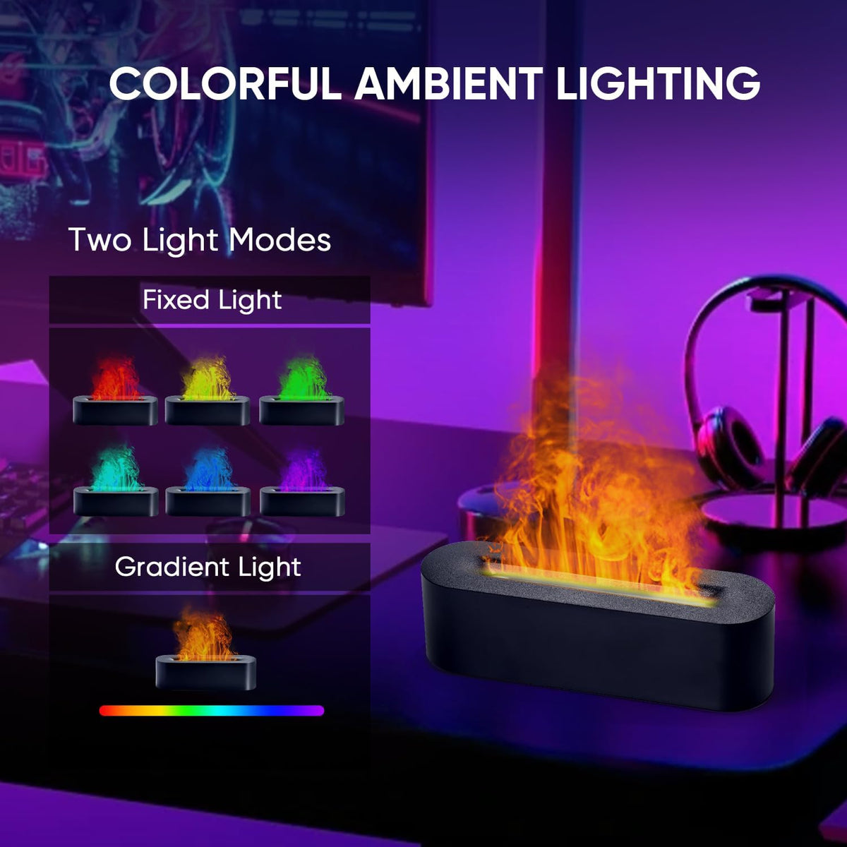 YALEDI Essential Oil Diffuser, Fireplace Flame Fire Oil Diffuser, 150ml Ultrasonic Cool Mist Aromatherapy Humidifier, Scent Aroma Diffuser with 7 Colors Light, Timer & Auto-Off for Home, Room (Black)