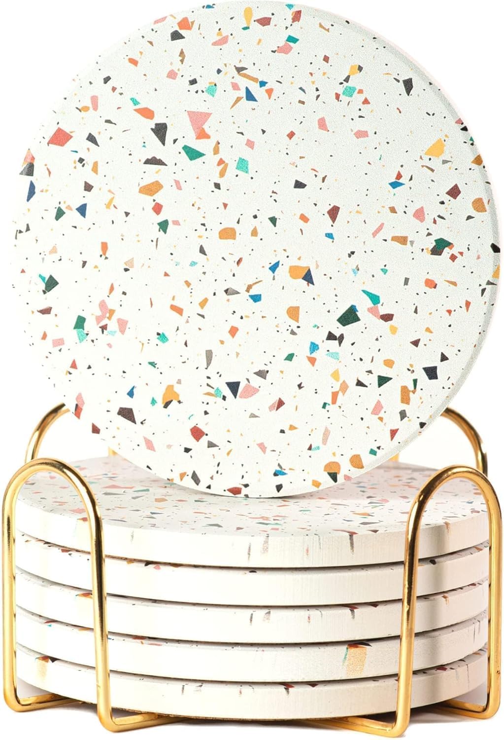 Terrazzo Coasters Set of 6, Colorful Boho Absorbent Ceramic Coasters