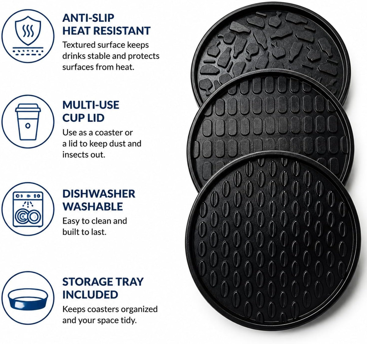 Nightstand Coaster, 6 Pack 3.94 Inch Drink Coasters with Storage Holder