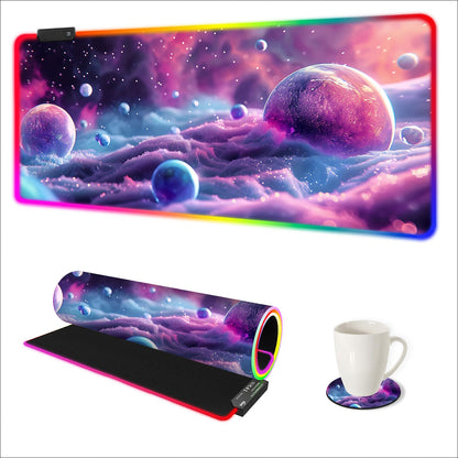 ARTSO RGB Gaming Mouse Pad Large, Extended LED Mouse Mat XXL 35.4x15.7 inch, 14 Lighting Modes, 2 Brightness, Non-Slip Rubber Base Mousepad Waterproof Keyboard Mat,Fantasy Nebula Sky