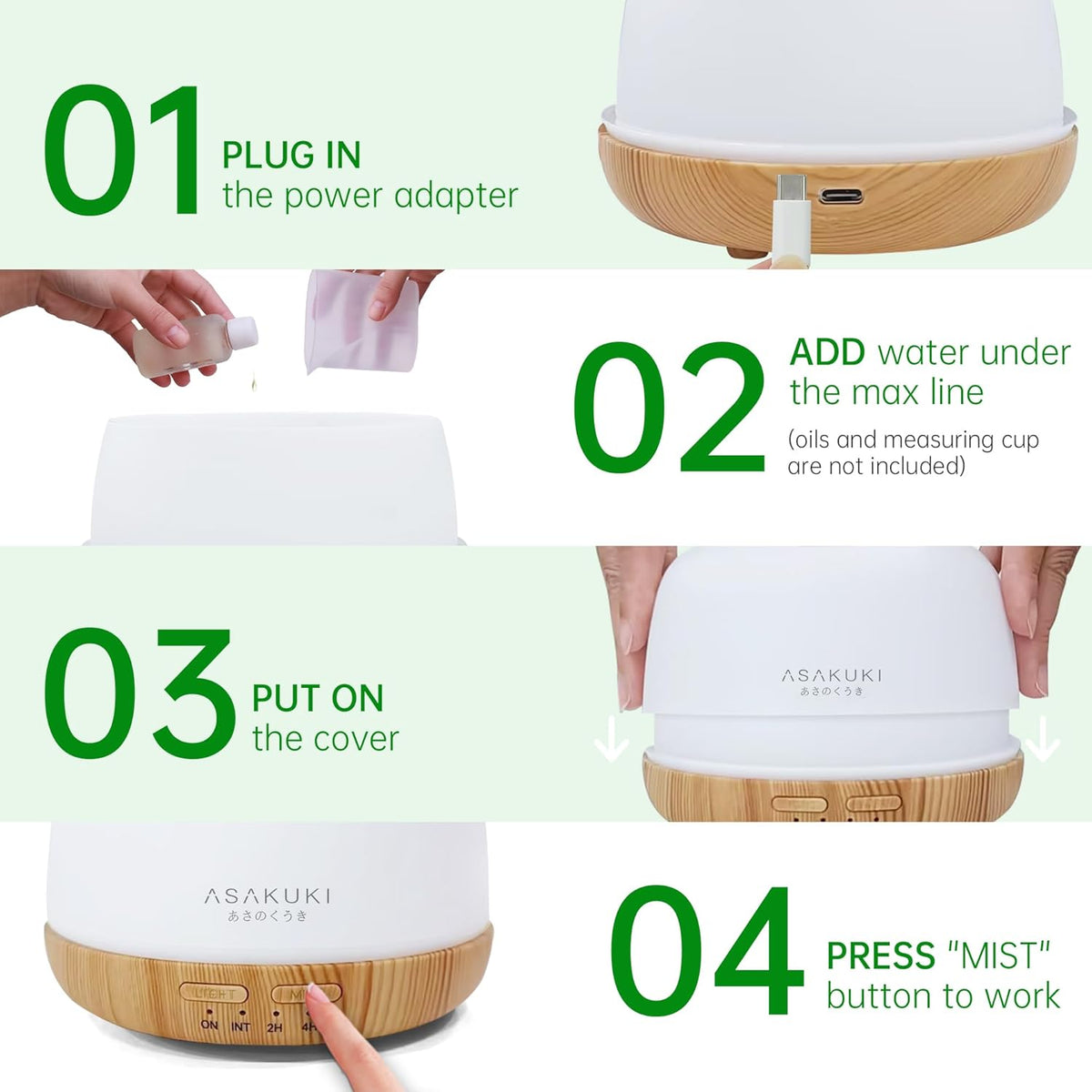 ASAKUKI Essential Oil Diffuser, 300ml Aromatherapy Oil Humidifier