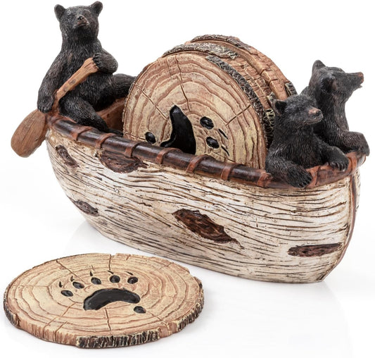 Bear Coasters Set of 6 - Handcrafted Black Bear Decor & Cabin Decor Gifts