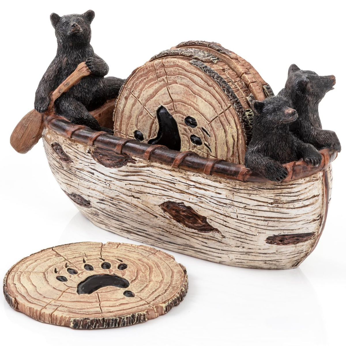 Bear Coasters Set of 6 - Handcrafted Black Bear Decor & Cabin Decor Gifts