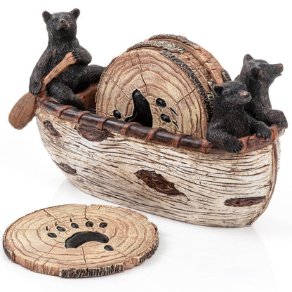 Bear Coasters Set of 6 - Handcrafted Black Bear Decor & Cabin Decor Gifts
