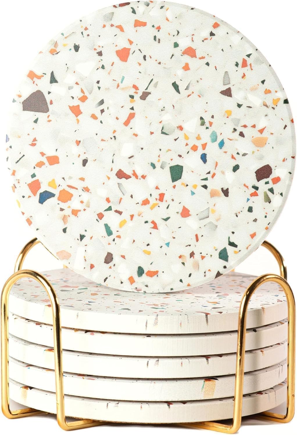 Terrazzo Coasters Set of 6, Colorful Boho Absorbent Ceramic Coasters
