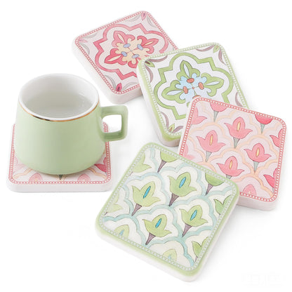 Coasters Set of 4, Square Drink Coasters Vintage Diatomite Coaster Cup Mats