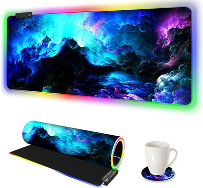ARTSO RGB Gaming Mouse Pad Large, Extended LED Mouse Mat XXL 35.4x15.7 inch, 14 Lighting Modes, 2 Brightness, Non-Slip Rubber Base Mousepad Waterproof Keyboard Mat,Fantasy Nebula Sky